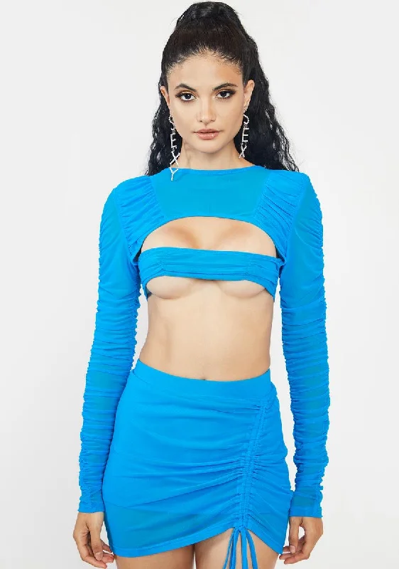 Relaxed Style Cobalt Drama Free Ruched Crop Top