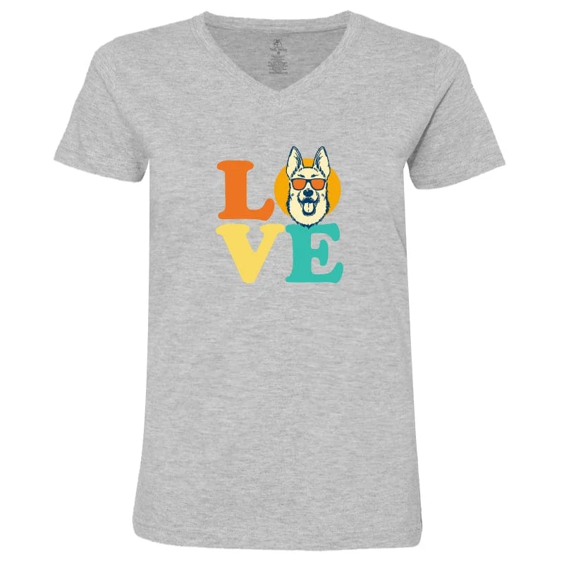 Women Fashion Dog Love (Shepherd) - Ladies T-Shirt V-Neck
