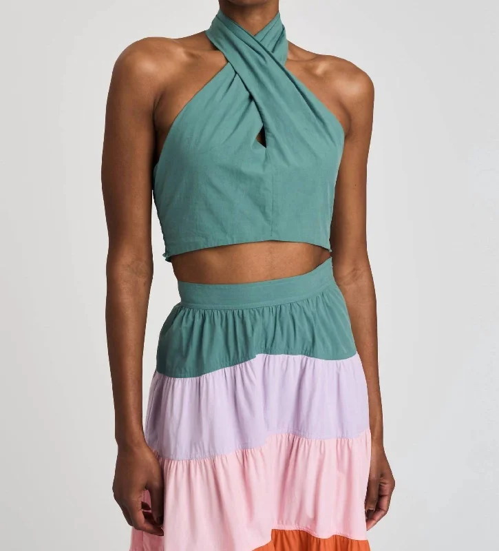 Free Spirited Fashion Chaya Halter Crop Top In Jade