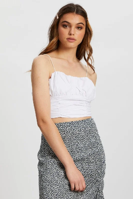 Online Shopping Boutiques White Ruched Poplin Cami Top