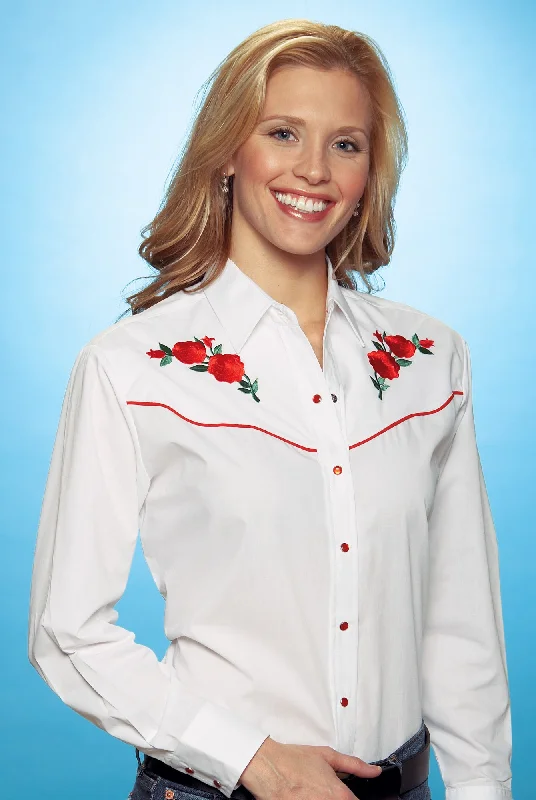 Comfortable Women's Outfits Ely & Walker Womens White Western Shirt L/S Poly/Cotton