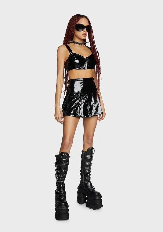 Casual Fashion Vinyl Zip Crop Top