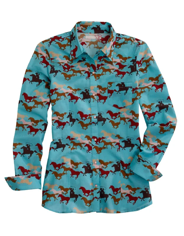 Formal Attire For Women Tin Haul Womens Wild Mustang Green 100% Cotton L/S Shirt
