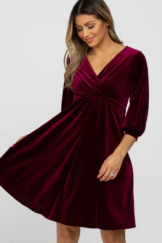 Luxe Fashion, Less Cost Burgundy Velvet Wrap Front Babydoll Dress