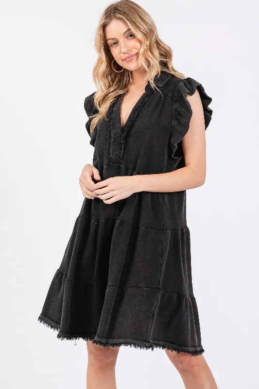 Edgy Fashion Deals Charcoal French Terry Tiered Dress