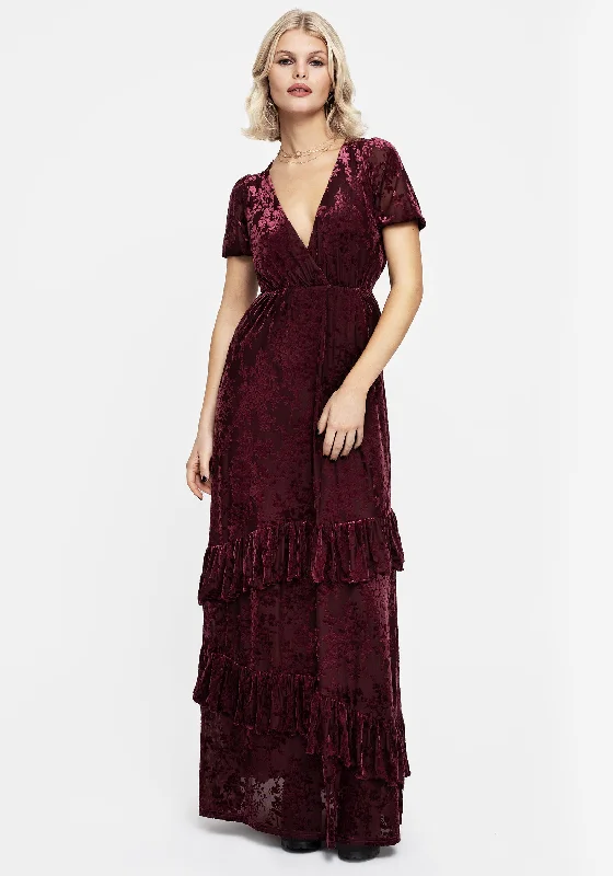 Timeless Classics Monotropa Floral Flocked Velour Frill Midaxi Dress