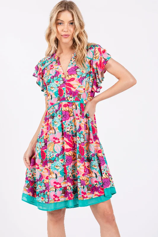 Limited-Time Offers You Can't Ignore Pink Multicolor Ruffle Accent Dress