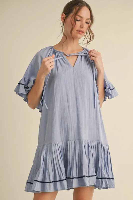 Best Prices Of The Season Happening Now Light Blue Solid Short Sleeve Pocketed Dress