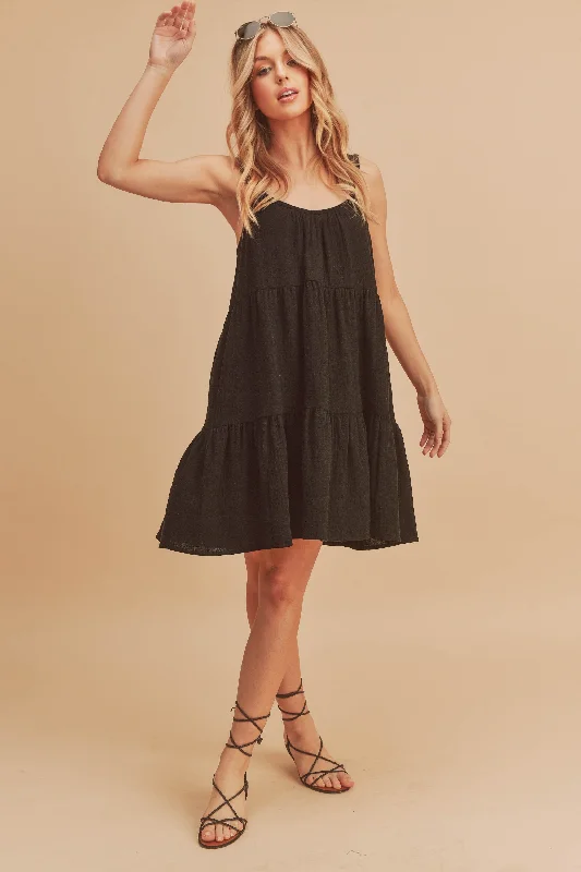 Big Savings On Trendy Styles Black Sleeveless Tiered Ruffle Hem Dress