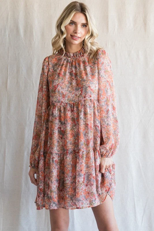 High-End Fashion, Low-End Prices – Don't Miss Out Grey Floral Chiffon Ruffle Mock Neck Tiered Dress High-End Fashion, Low-End Prices – Don't Miss Out Grey Floral Chiffon Ruffle Mock Neck Tiered Dress