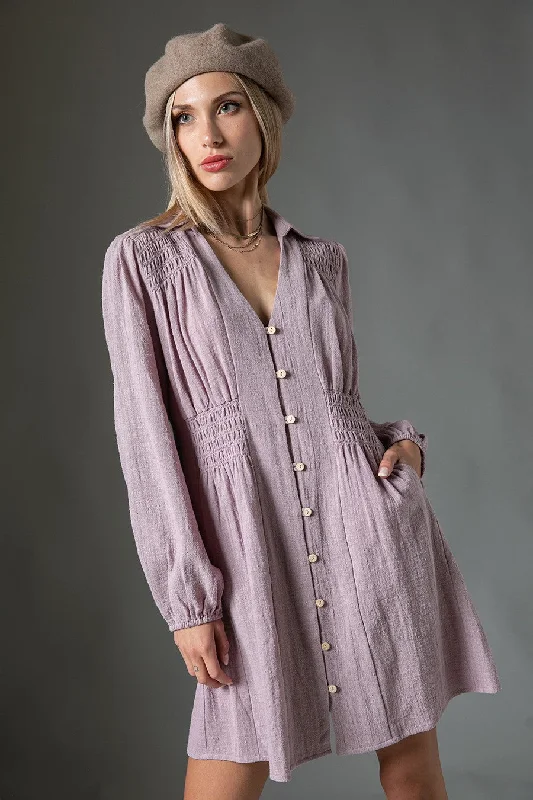 Shop Your Favorites Before They're Gone Ash Lilac Cotton Button Down Dress