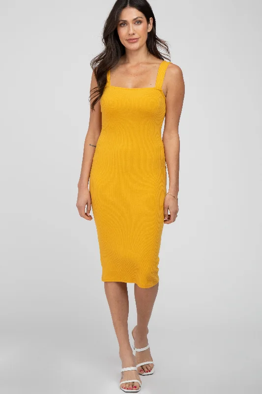 Affordable Luxury – Chic Clothing At Special Prices Mustard Ribbed Fitted Dress