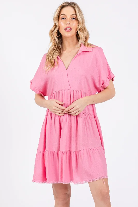 Modern Chic Discounts Pink Tiered Linen Dress