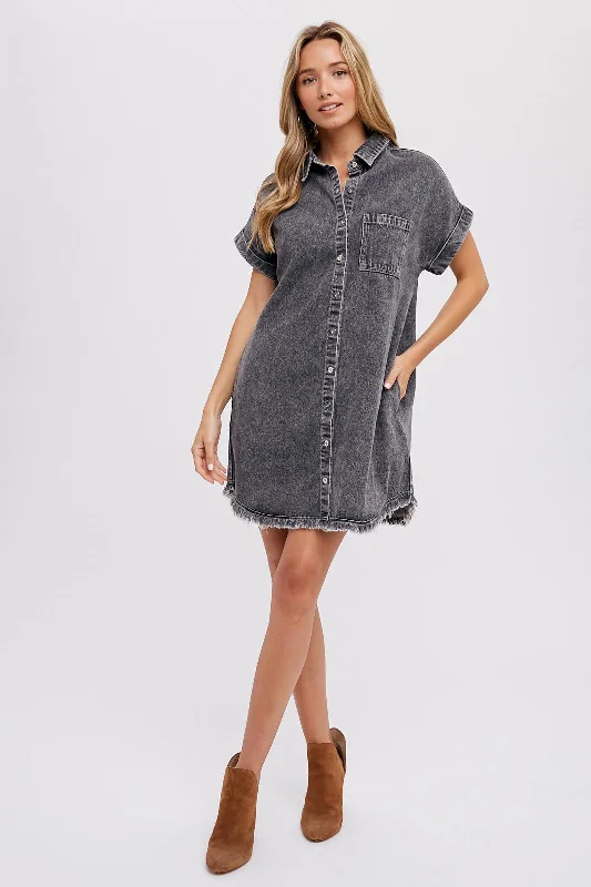 Seasonal Wardrobe Refresh – Shop Stylish Looks For Less Black Acid Wash Denim Button Up Dress