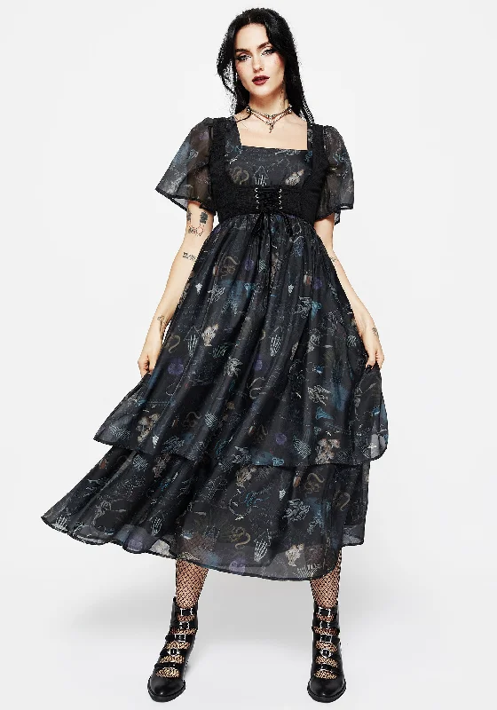 Sophisticated Women's Fashion Maudeline Victoriana Print Layered Organza Midaxi Dress