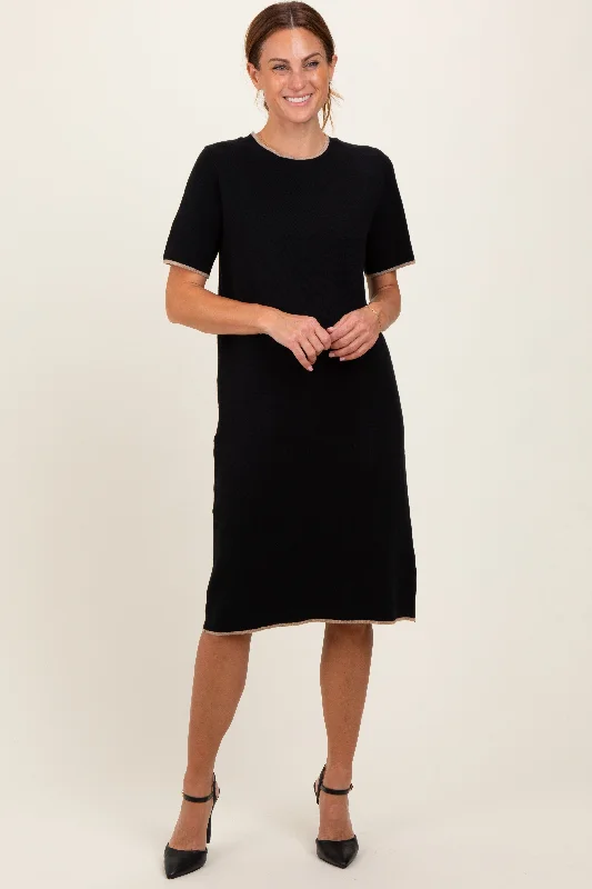 Big Savings On Trendy Styles Black Knit Short Sleeve Contrast Trim Dress