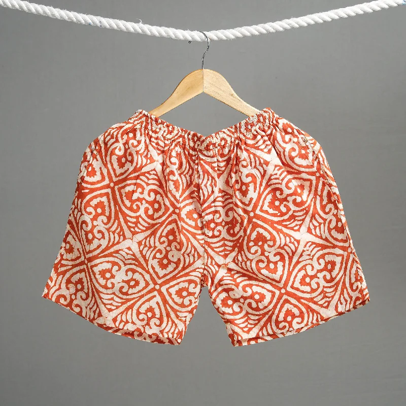 Women's Trendy Outfits Orange - Red - Hand Batik Printed Cotton Unisex Boxer/Shorts