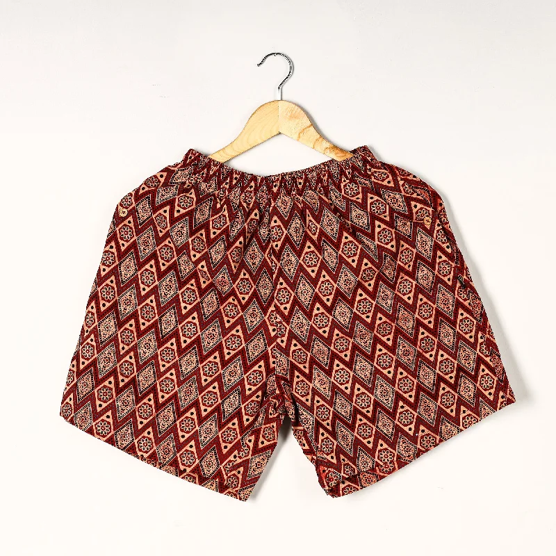Exclusive Discount Brown - Ajrakh Block Printed Cotton Unisex Boxer/Shorts