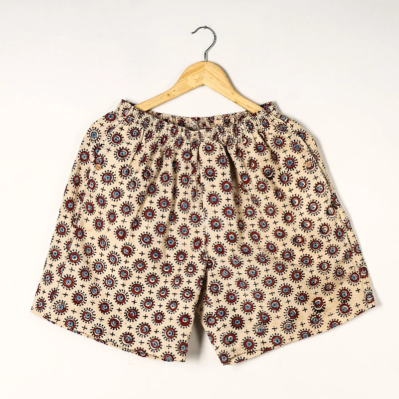 Hot Trends Beige - Ajrakh Block Printed Cotton Unisex Boxer/Shorts