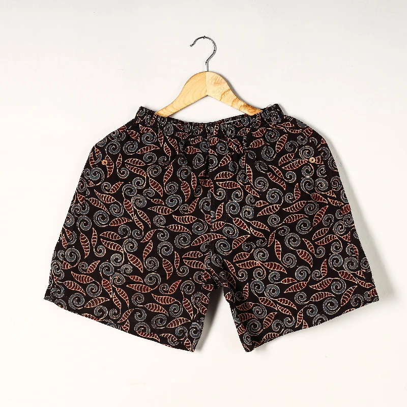 Women's Stylish Vacation Attire Black - Ajrakh Block Printed Cotton Unisex Boxer/Shorts