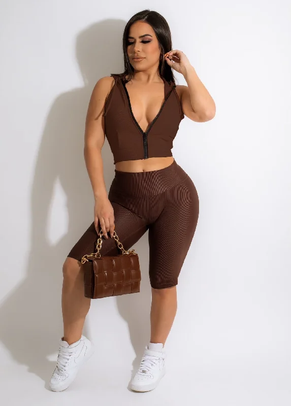 Vintage-Inspired Garments Fitness Diva Ribbed Biker Short Brown