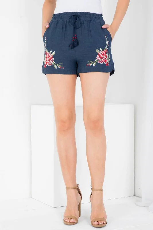 Women's Outerwear Attire Navy Short with Flower embroidery