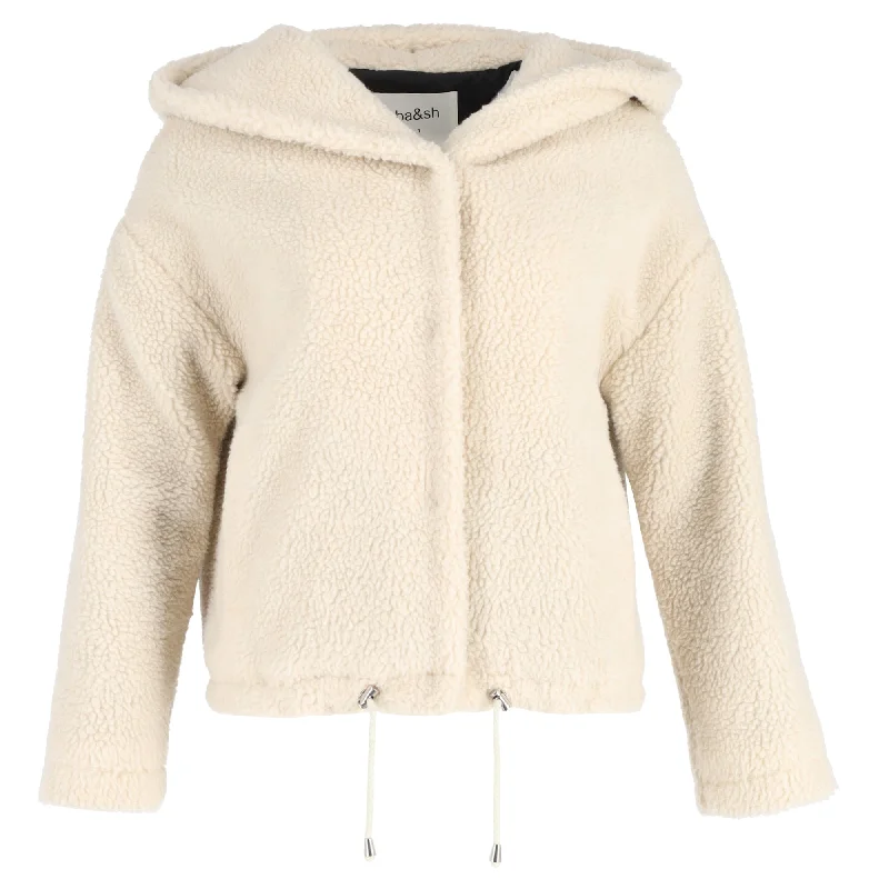 Trendy Boutique Online Ba&Sh Hooded Jacket in Cream Sherpa Fleece