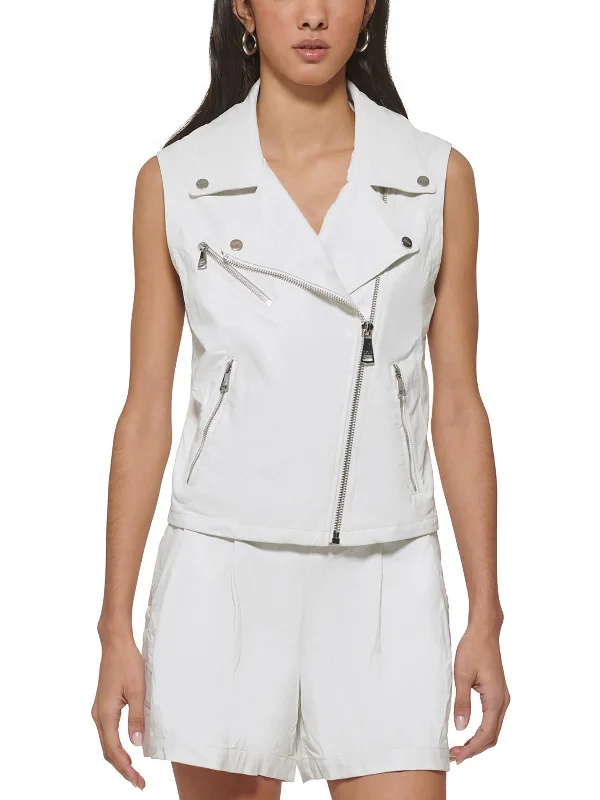 Woman Clothing Womens Faux Leather Sleeveless Motorcycle Jacket