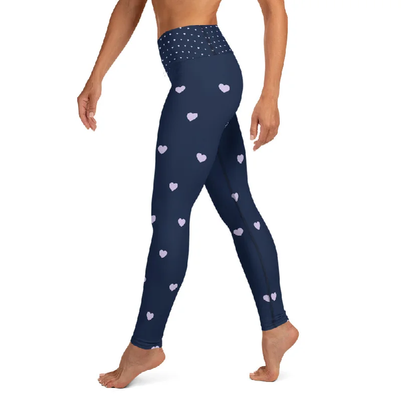 Chic Women's Garments Hearts Navy Blue High Waist Leggings
